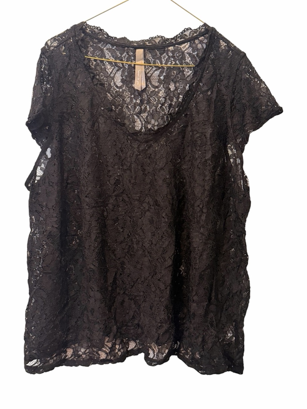 Black Lace Short-Sleeve Women's Top